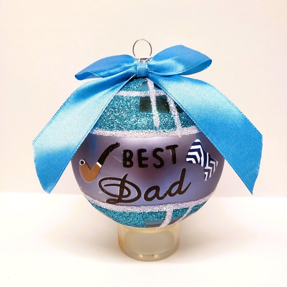 Let it Snow Best Dad Christmas Ornament Blue Glitter Pipe Bow 3.5" 2017 Walgreen - Picture 1 of 7